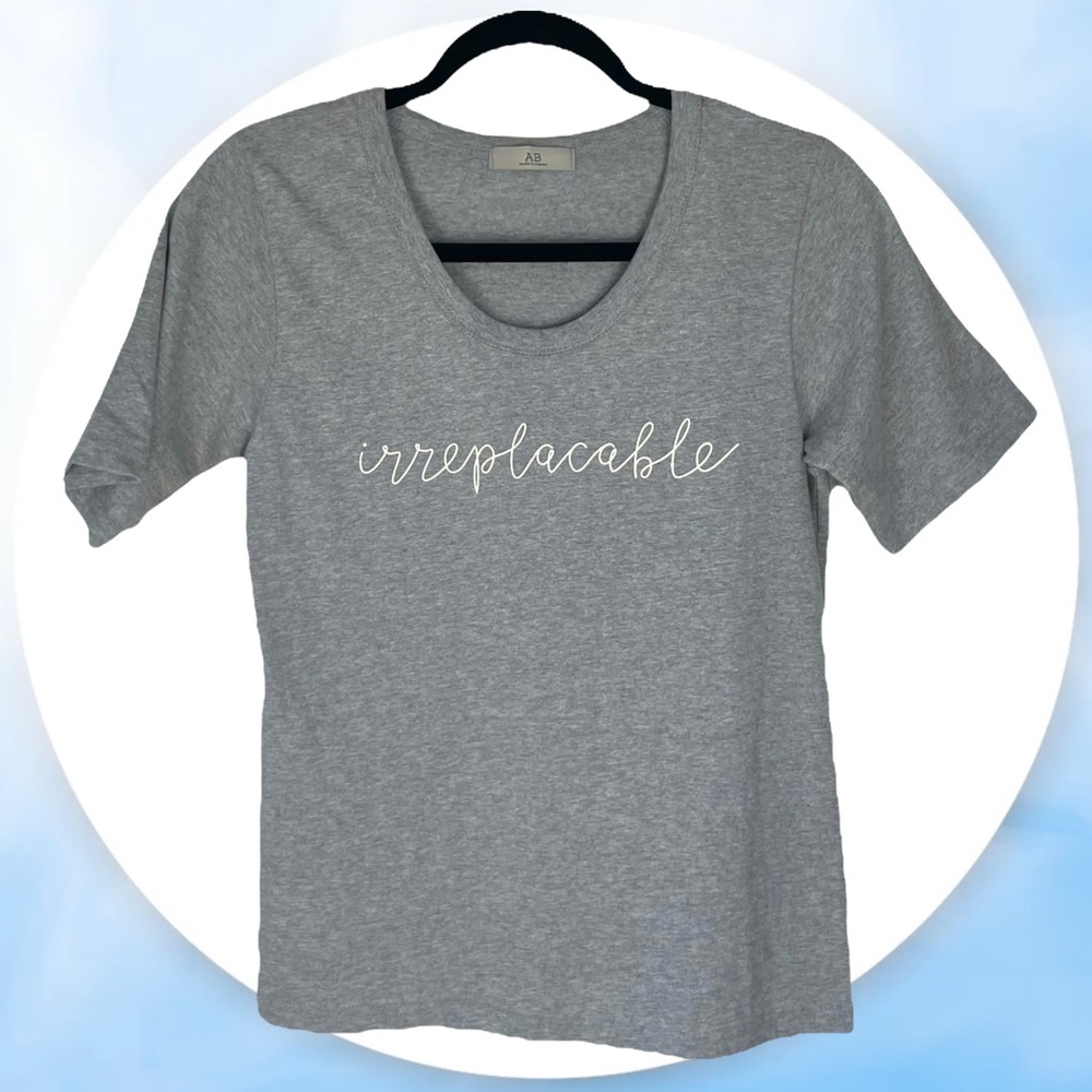 💙 3 for $12 Korean AB Irreplaceable Graphic Scoop Neck Gray Short Sleeve Tee